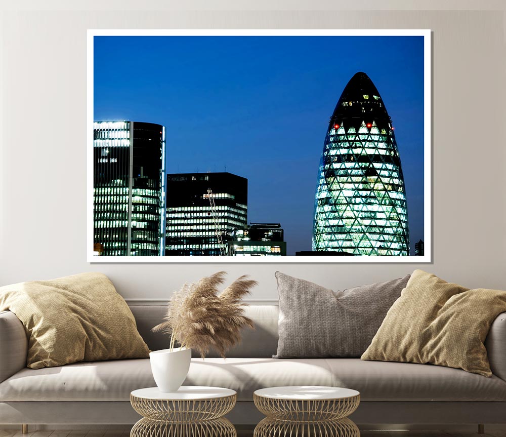 London Gherkin Night Lights Print Poster Wall Art