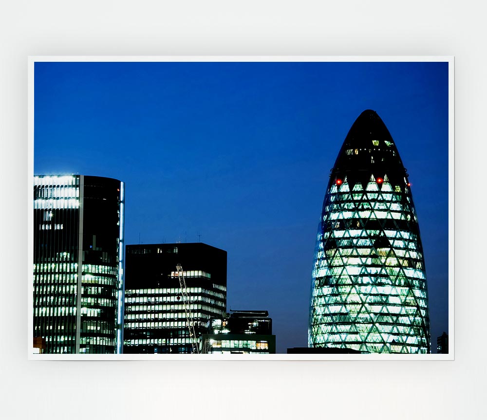 London Gherkin Night Lights Print Poster Wall Art