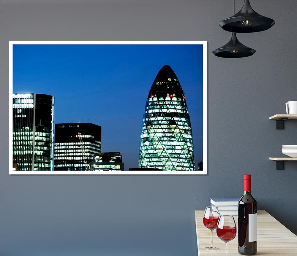 London Gherkin Night Lights Print Poster Wall Art