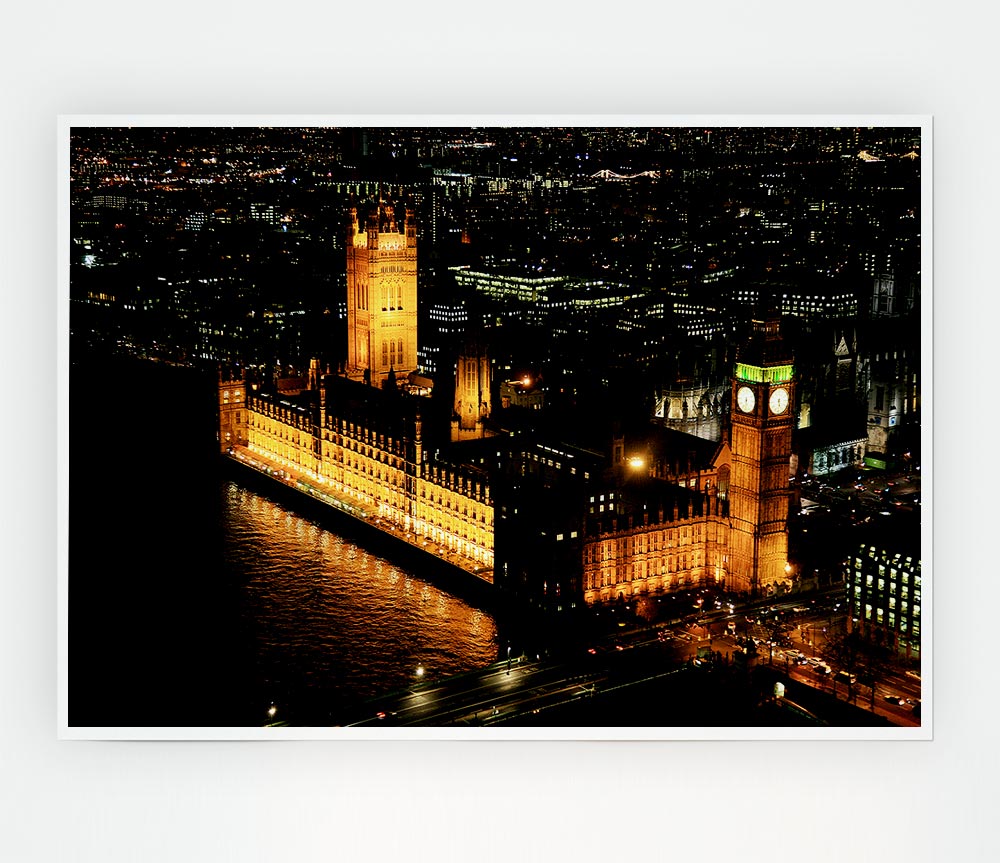 London Houses Of Parliament Ariel View Print Poster Wall Art