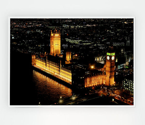 London Houses Of Parliament Ariel View Print Poster Wall Art