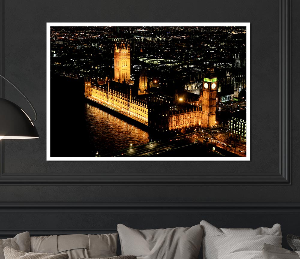 London Houses Of Parliament Ariel View Print Poster Wall Art