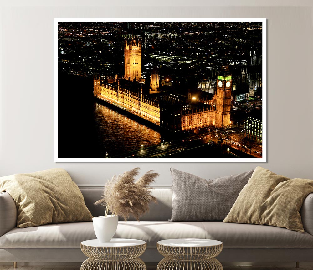 London Houses Of Parliament Ariel View Print Poster Wall Art