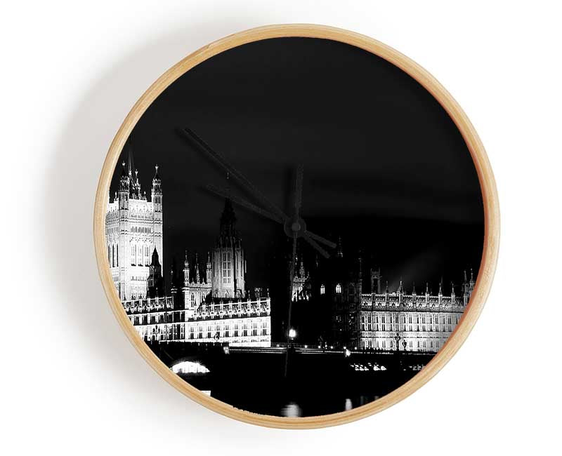 London Houses Of Parliament Dark Nights Clock - Wallart-Direct UK