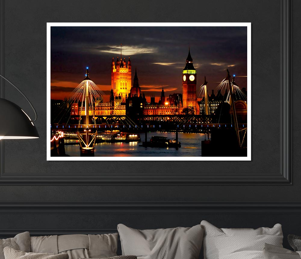 London Houses Of Parliament Lights Print Poster Wall Art