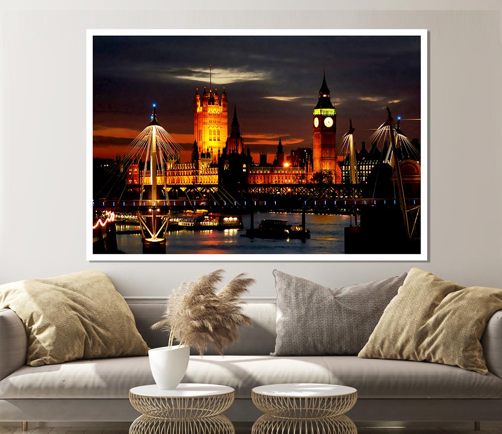 London Houses Of Parliament Lights Print Poster Wall Art