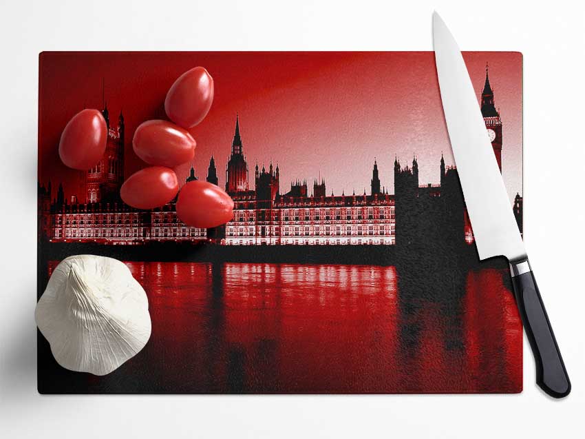 London Houses Of Parliament Red Glass Chopping Board