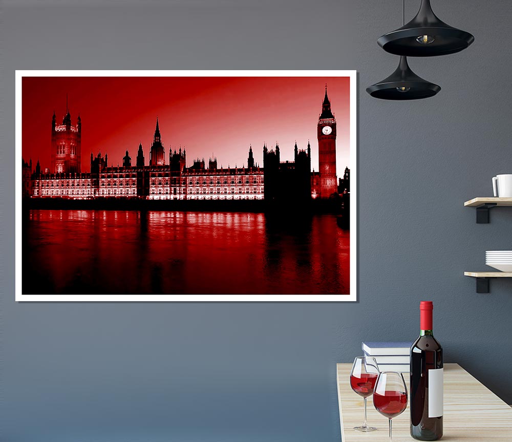 London Houses Of Parliament Red Print Poster Wall Art