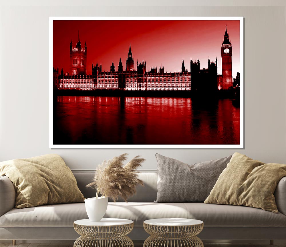 London Houses Of Parliament Red Print Poster Wall Art