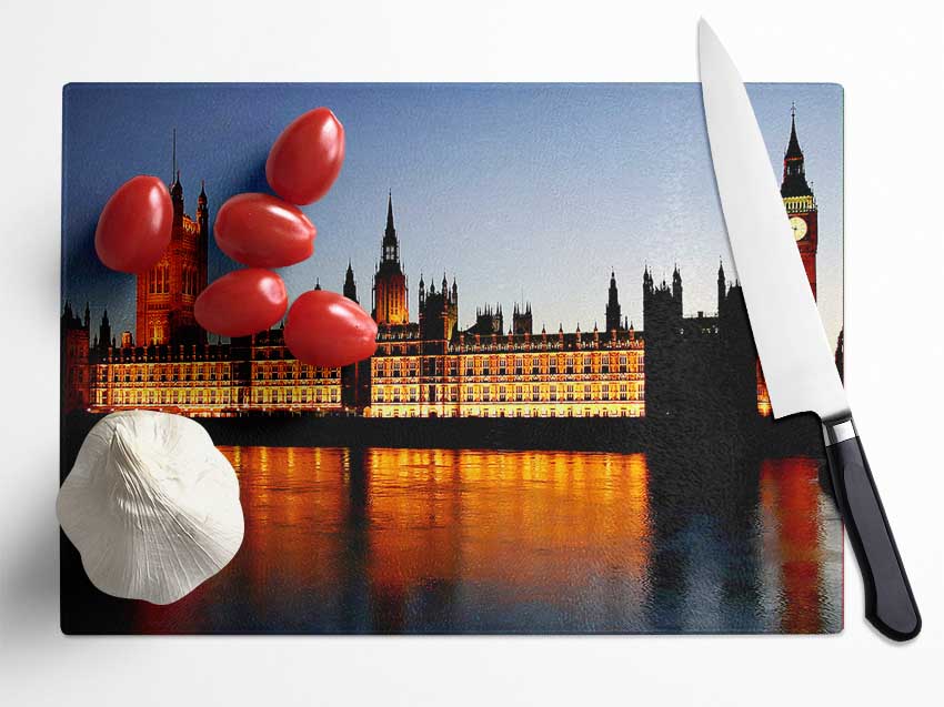 London Houses Of Parliament Reflections Glass Chopping Board