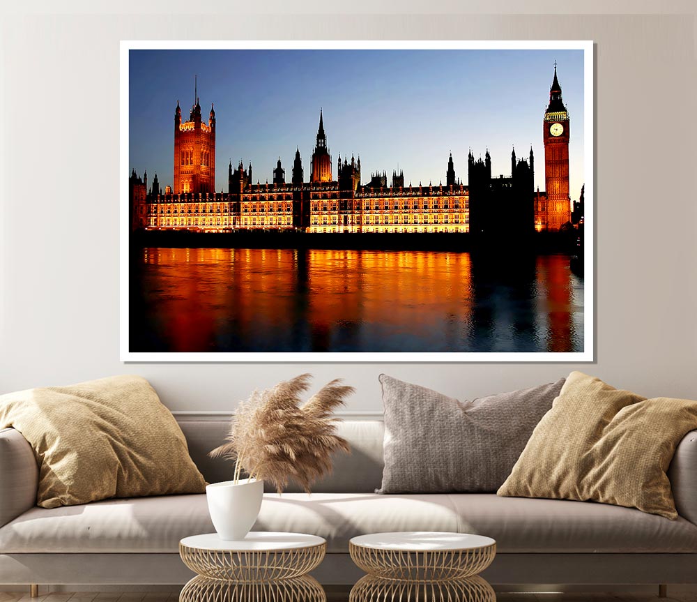 London Houses Of Parliament Reflections Print Poster Wall Art