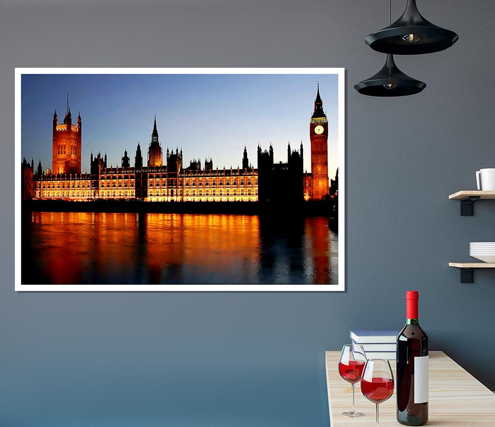 London Houses Of Parliament Reflections Print Poster Wall Art