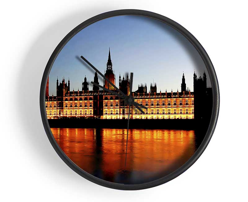 London Houses Of Parliament Reflections Clock - Wallart-Direct UK