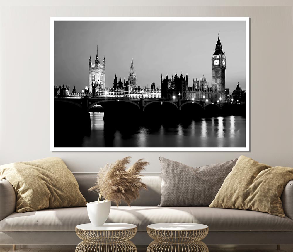 London Houses Of Parliament With Big Ben B N W Print Poster Wall Art