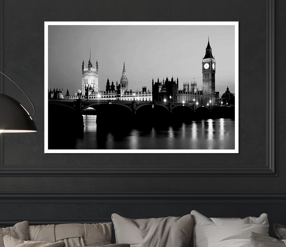 London Houses Of Parliament With Big Ben B N W Print Poster Wall Art