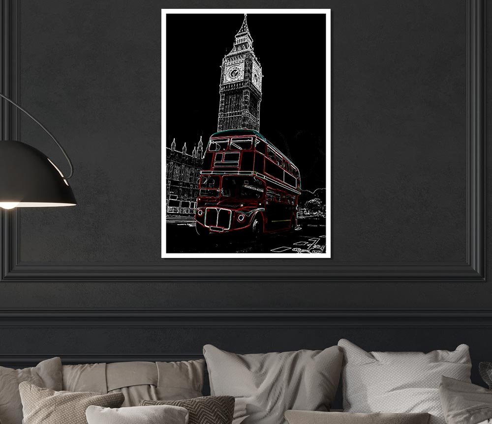 London Night Bus Print Poster Wall Art