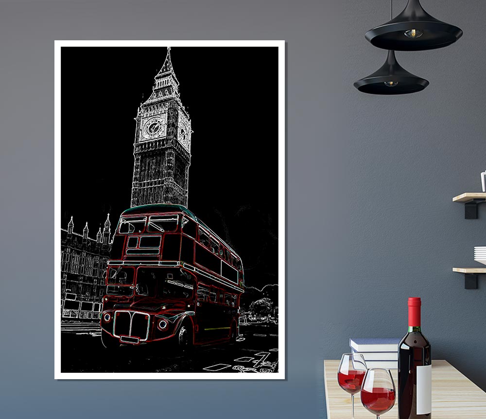 London Night Bus Print Poster Wall Art