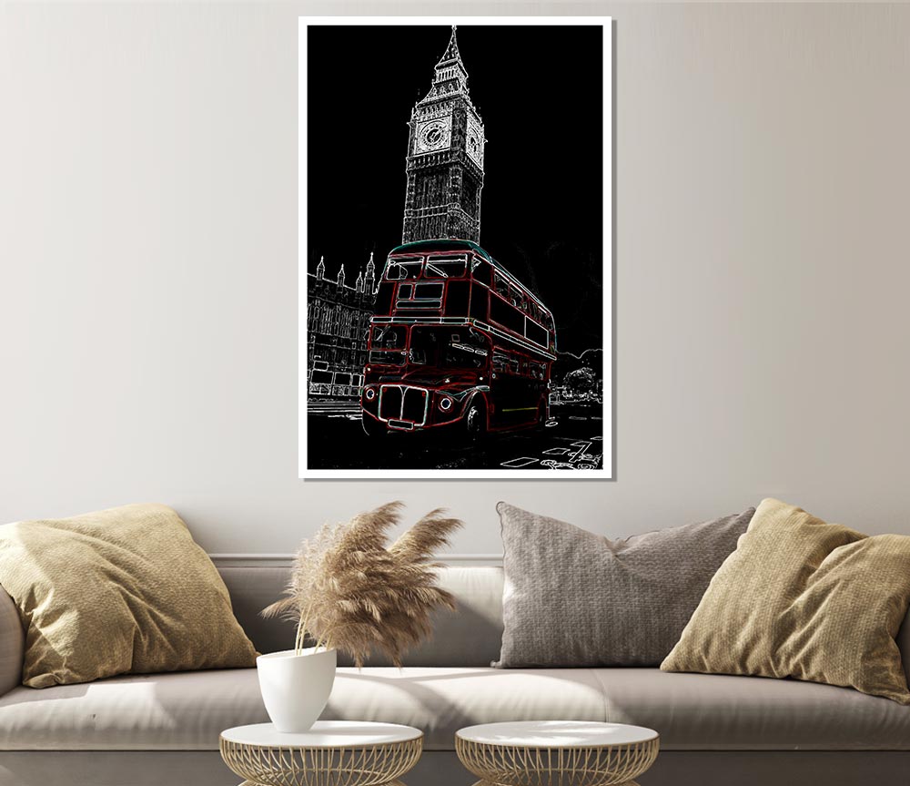 London Night Bus Print Poster Wall Art