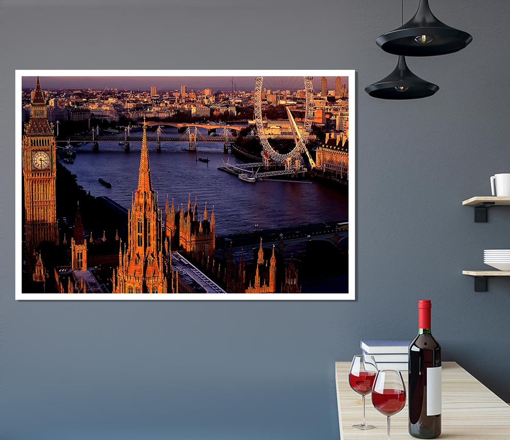 London Morning Glow Over The Thames Print Poster Wall Art