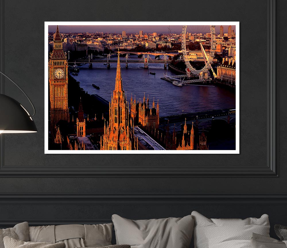 London Morning Glow Over The Thames Print Poster Wall Art