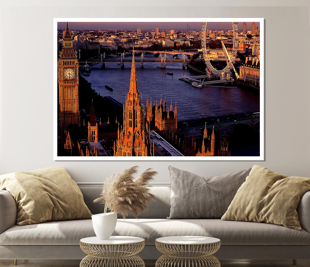 London Morning Glow Over The Thames Print Poster Wall Art