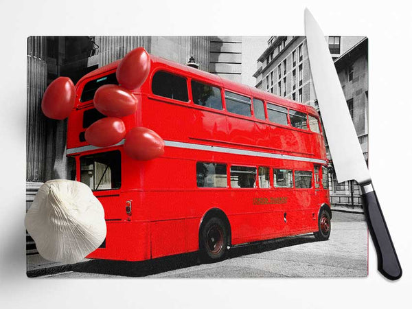 London Red Double Decker Bus Glass Chopping Board