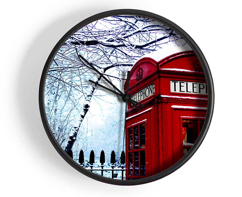 London Telephone Box In The Snow Clock - Wallart-Direct UK