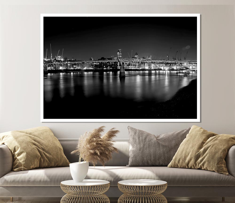 London Thames B N W Nights Print Poster Wall Art