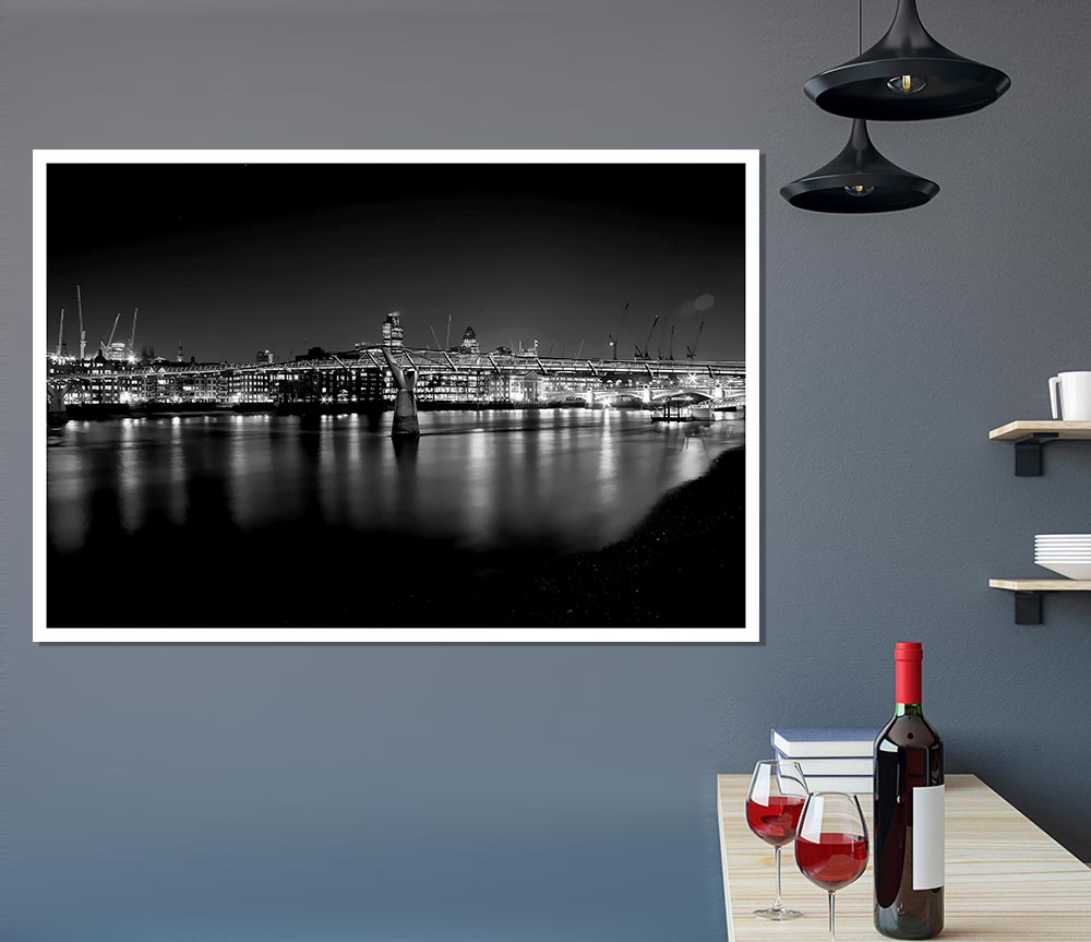 London Thames B N W Nights Print Poster Wall Art