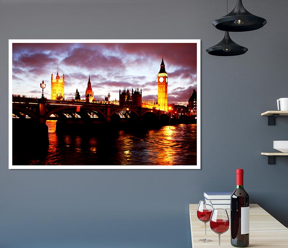 London Thames Reflections Print Poster Wall Art