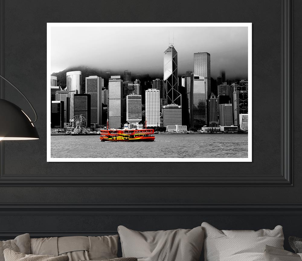 Hong Kong River Boat Print Poster Wall Art