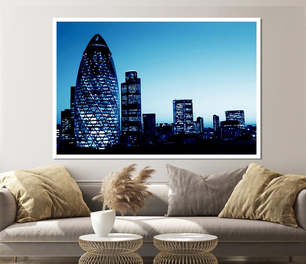 London The Gherkin Blue Cast Print Poster Wall Art