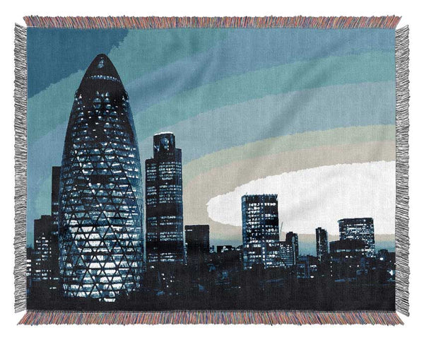 London The Gherkin Blue Cast Woven Blanket