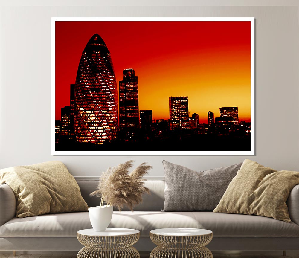 London The Gherkin Orange City Print Poster Wall Art