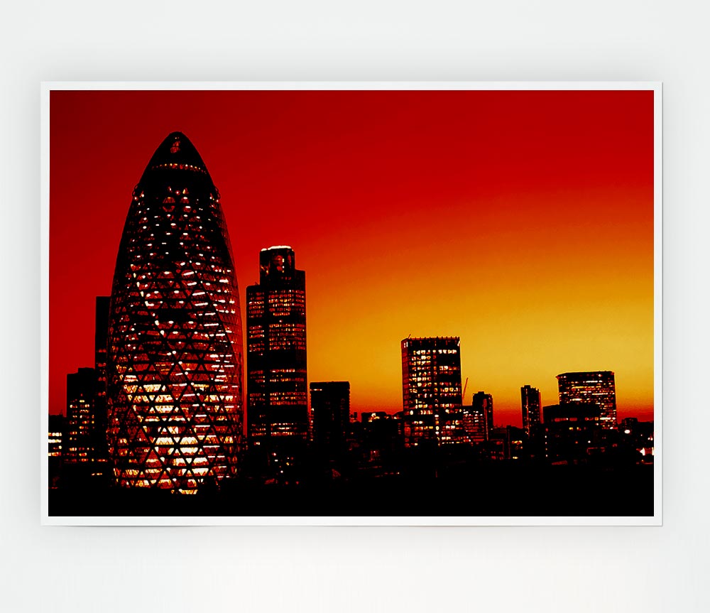 London The Gherkin Orange City Print Poster Wall Art