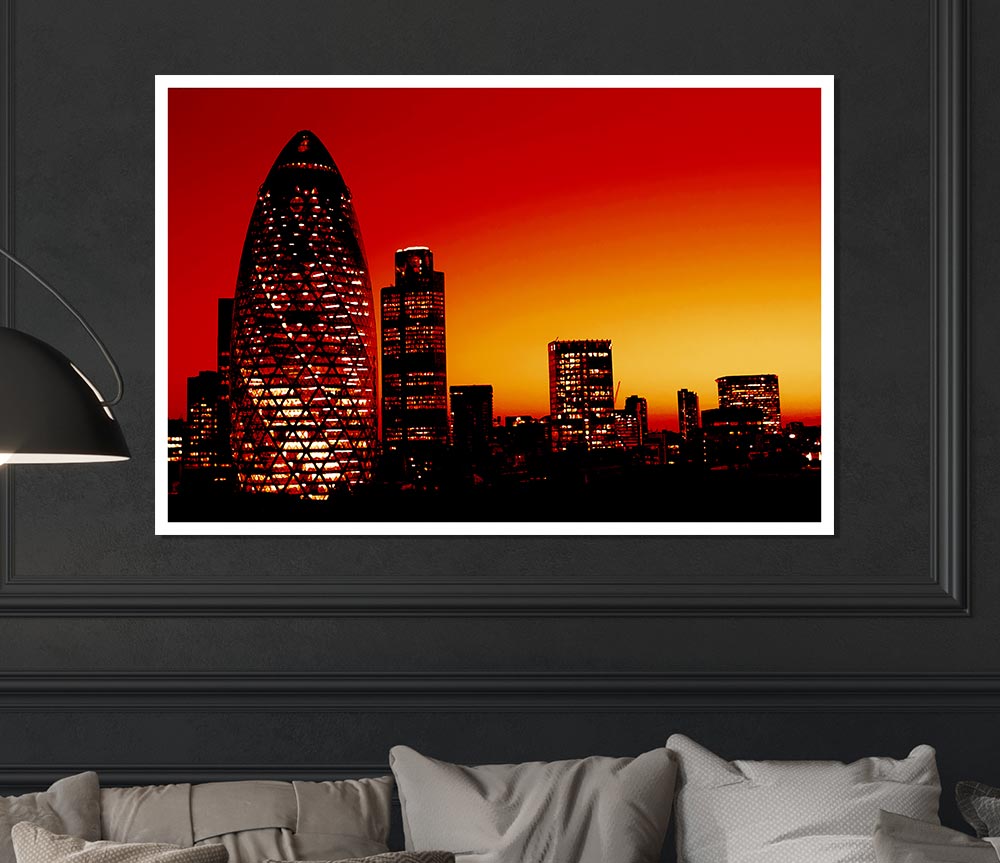 London The Gherkin Orange City Print Poster Wall Art