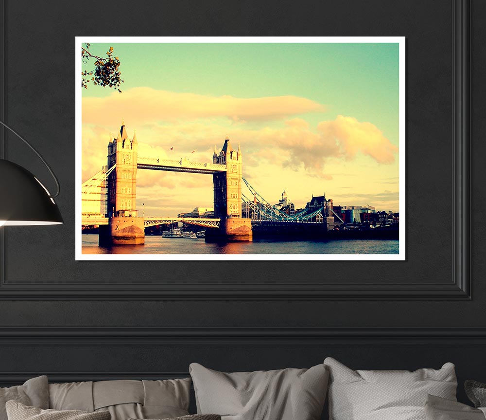 London Tower Bridge Retro Print Poster Wall Art