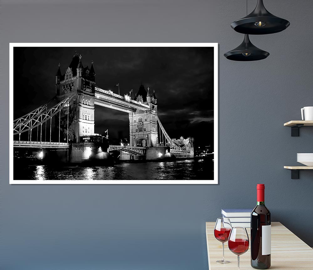 London Tower Bridge B N W Print Poster Wall Art