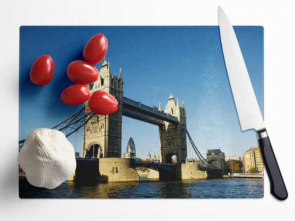 London Tower Bridge Blue Days Glass Chopping Board