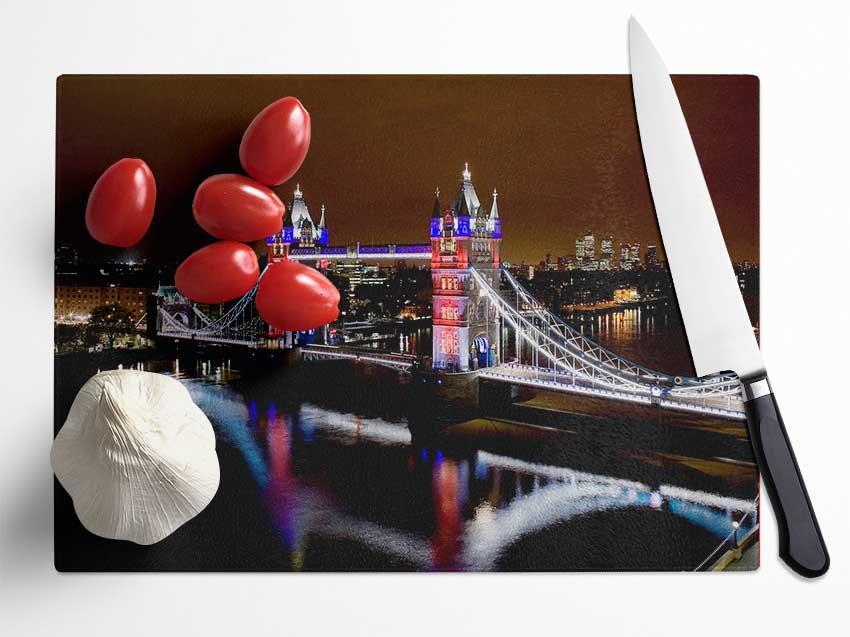 London Tower Bridge Lights Glass Chopping Board