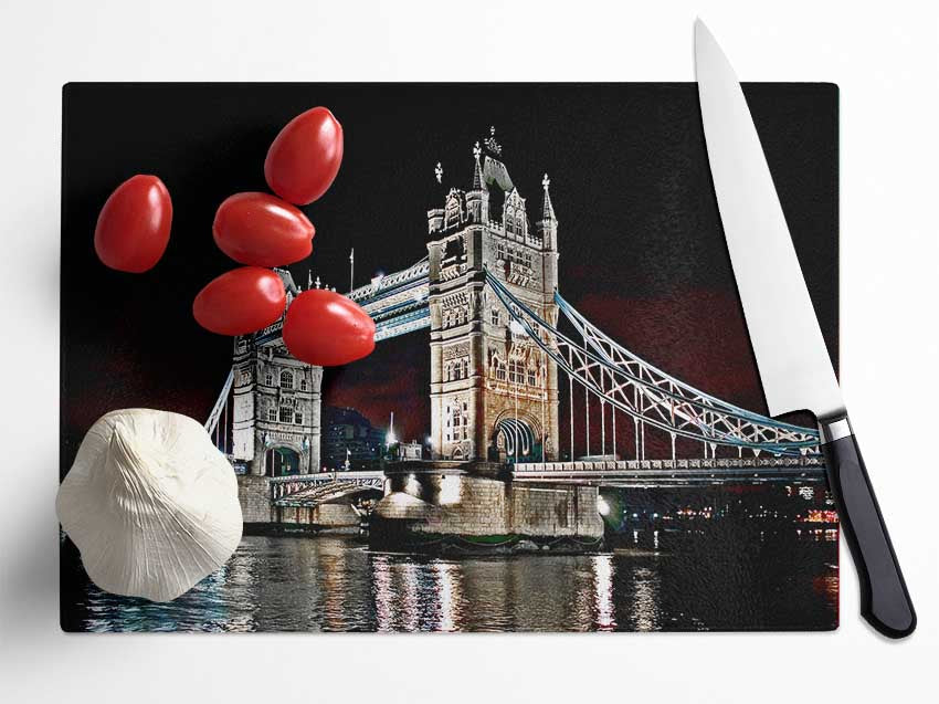 London Tower Bridge Night Lights Glass Chopping Board