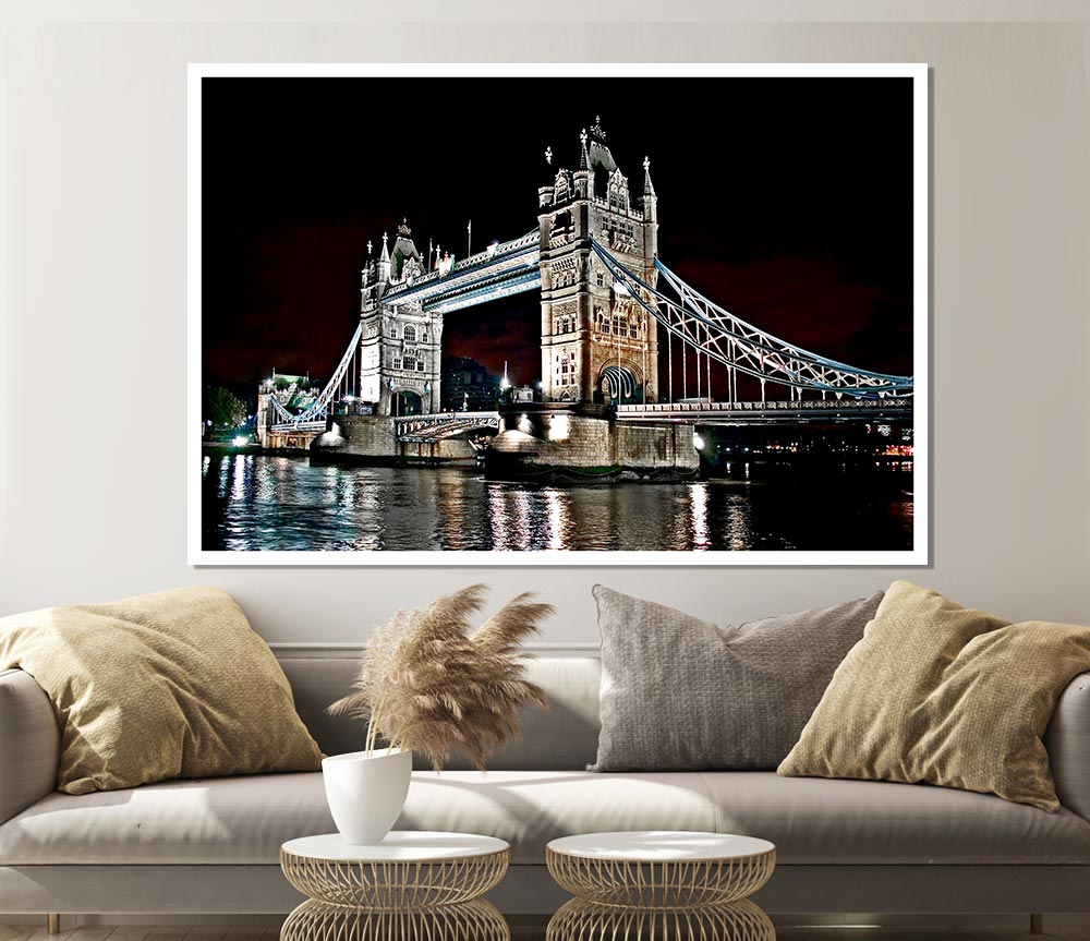 London Tower Bridge Night Lights Print Poster Wall Art