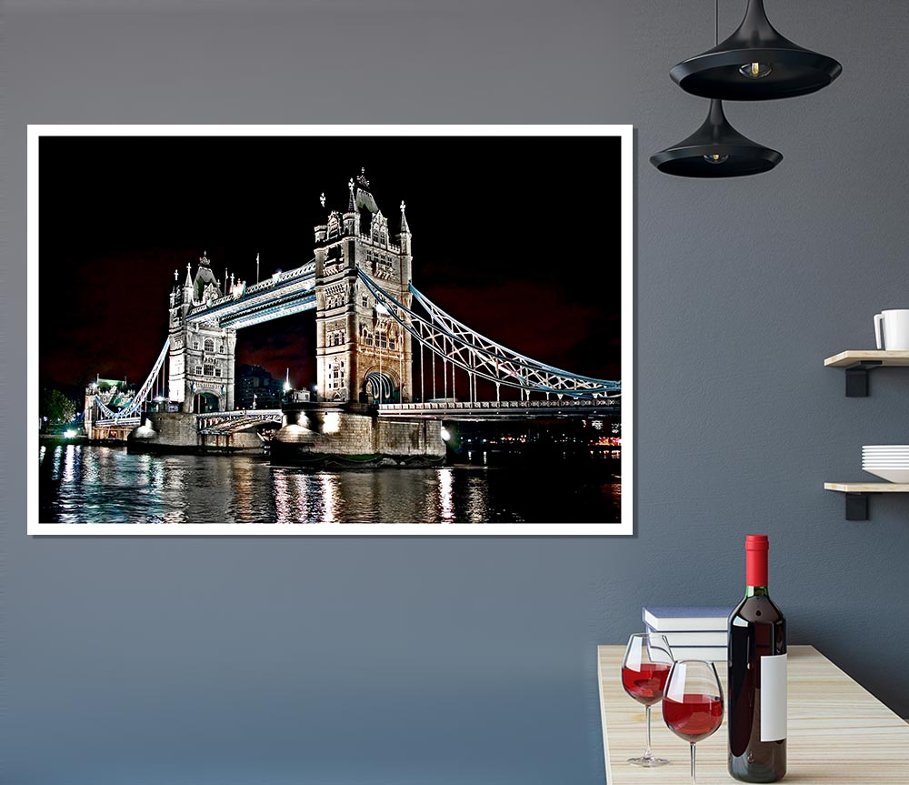 London Tower Bridge Night Lights Print Poster Wall Art