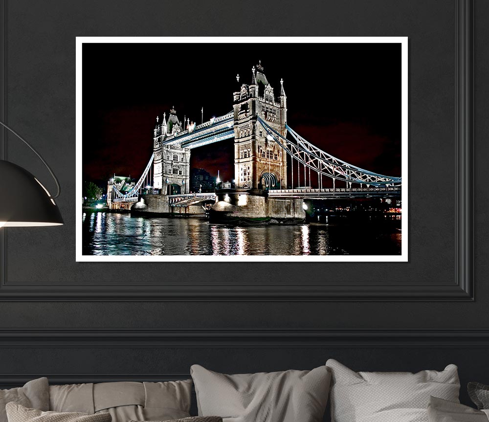 London Tower Bridge Night Lights Print Poster Wall Art