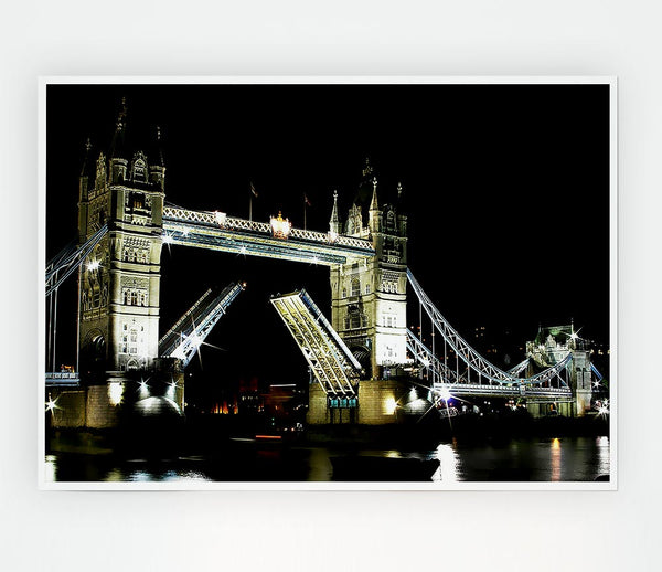 London Tower Bridge Night Opening Print Poster Wall Art