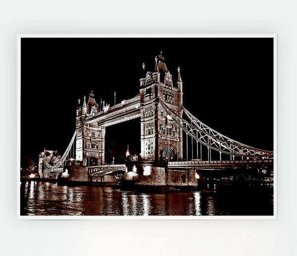 London Tower Bridge Retro Sepia Print Poster Wall Art