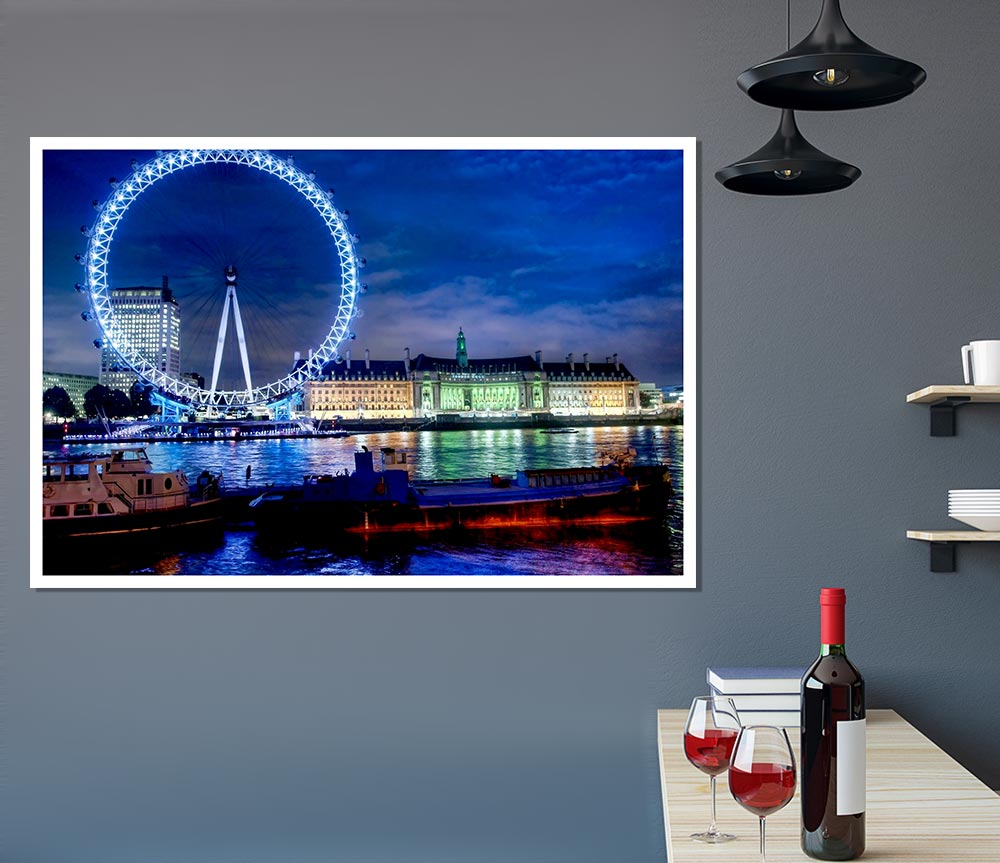 London Eye Dusk Print Poster Wall Art