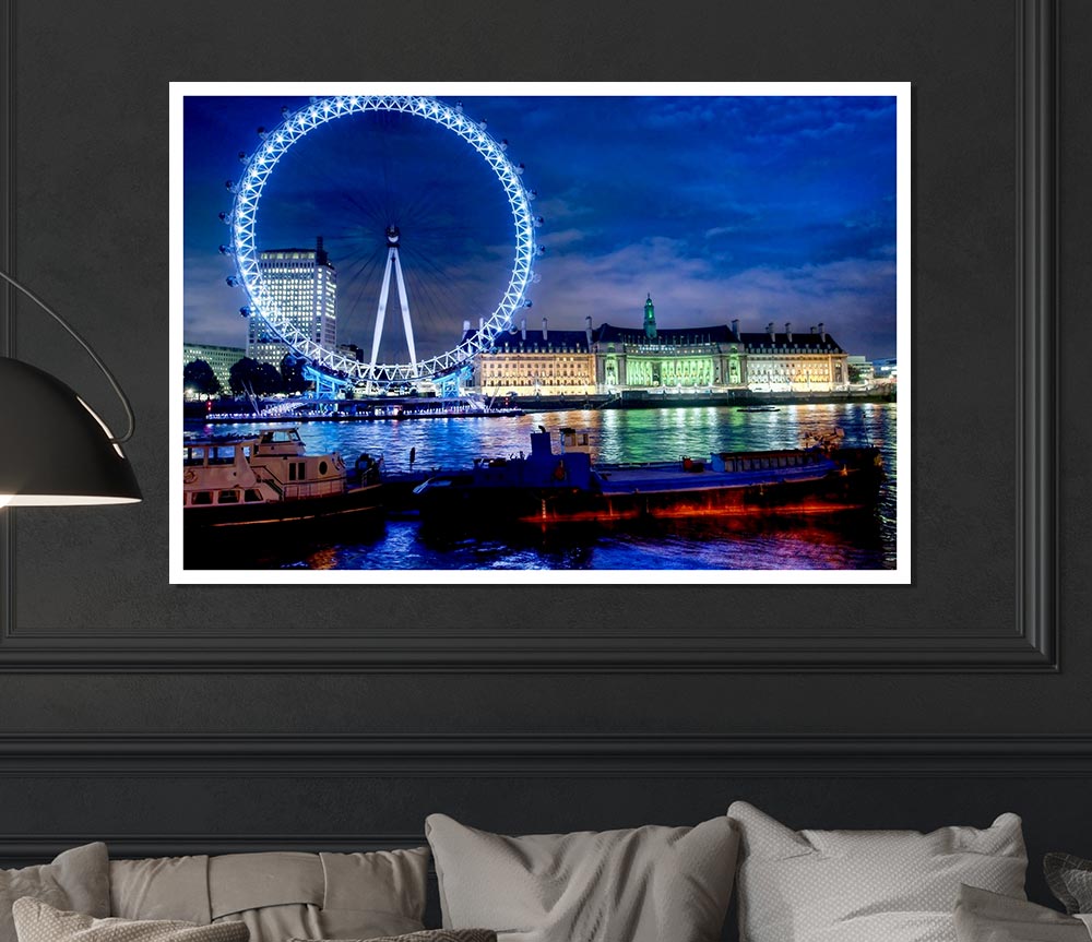 London Eye Dusk Print Poster Wall Art