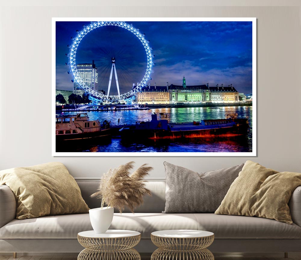 London Eye Dusk Print Poster Wall Art