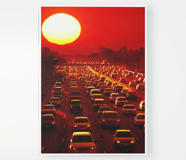 Los Angeles Highway Sun Blaze Print Poster Wall Art